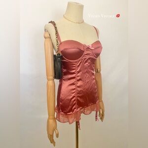VINTAGE 2006 ‘SEXY LITTLE THINGS’ SATIN BUSTIER GARTER CORSET TOP IN DUSTY ROSE
